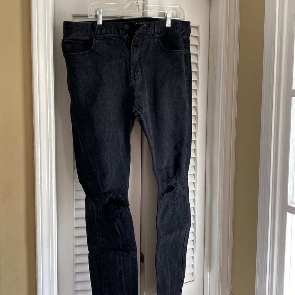Mens Black stacked skinny jeans size 36x32